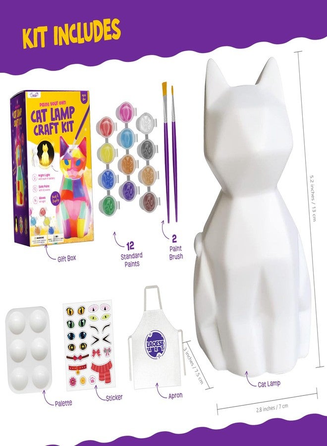 LAOESE Paint Your Own Cat Lamp Kit, Arts and Crafts for Kids Ages 8-12, Art Supplies Painting kit for Kids 6-12, Cat Night Light Toys Girls Boy Birthday Christmas Gifts for Kid Ages 3 4 5 6 7 8 9 10 11 12+ - Image 2